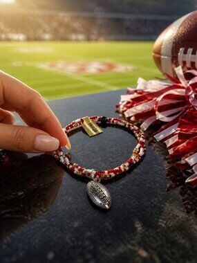 San Francisco 49ers Colors Football Charm Seed Bead Bracelet Unisex (FL1126)